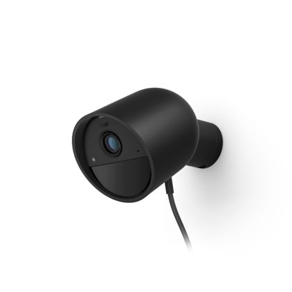 Close-up van de voorkant van Hue Secure Camera, bedraad