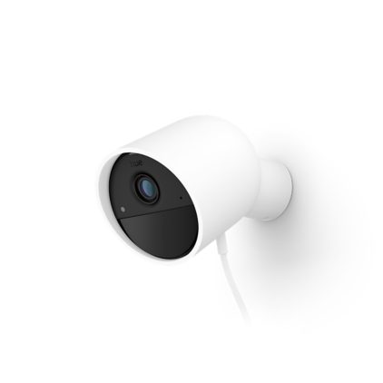 Close-up van de voorkant van Hue Secure Camera, bedraad
